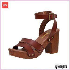 Women's Faux Wood Heeled Sandals with Memory Foam, Wide Width Available